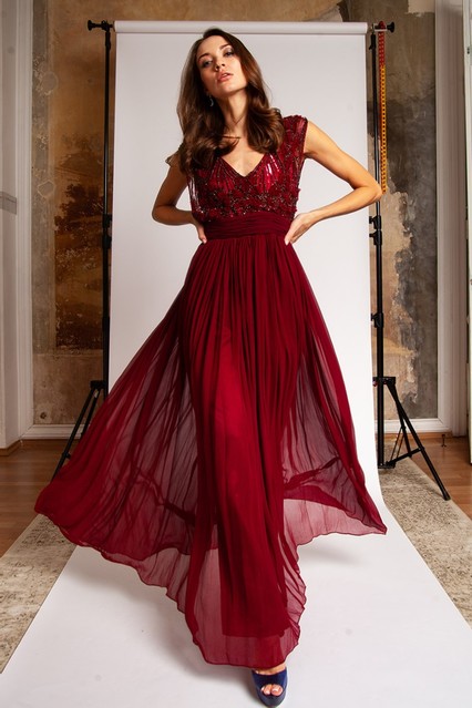 Вечернее платье Alberto Makali бордовое платье напрокат